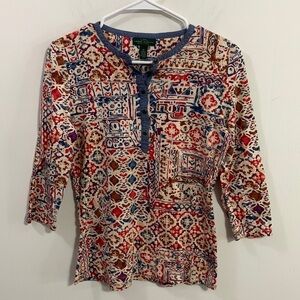 Lauren Ralph Lauren 3/4 sleeve top, button front 1/2 way down Sz Medium